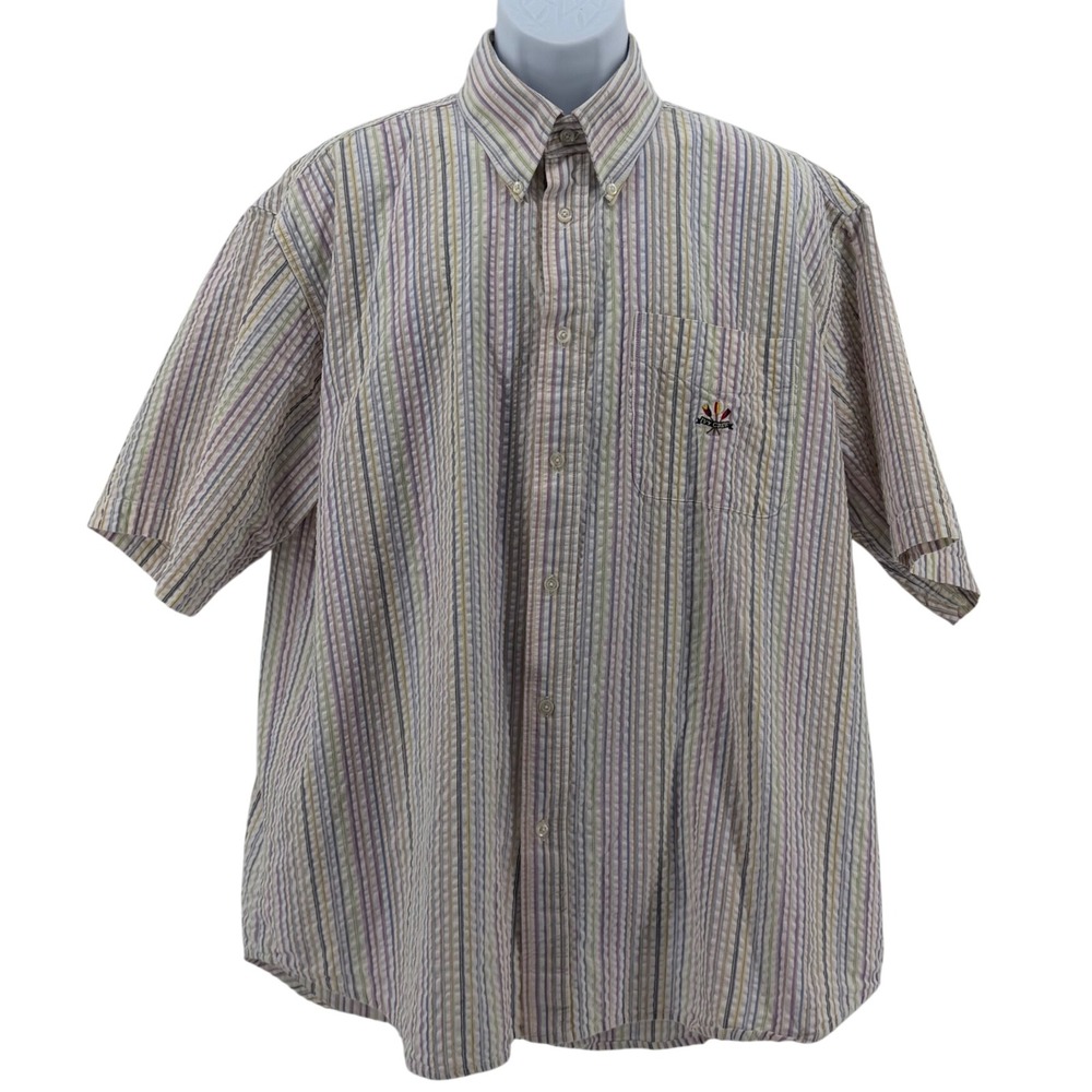 Ivy Crew Cotton Seersucker Shirt Mens XL Short Sleeve Striped Button Down Prep